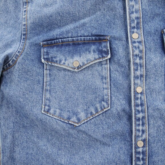 Zara Jacket Mens Medium Blue Denim Button Up Graphic Print MCM Pockets - Picture 3 of 12